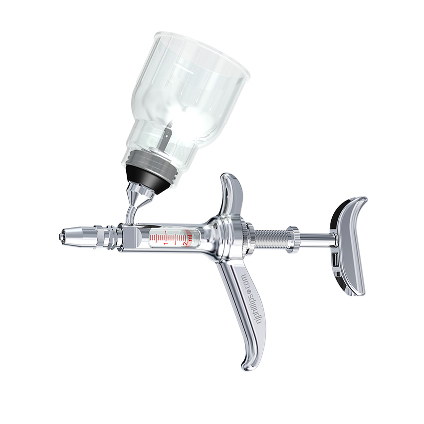 N J Philips 2ml Stainless Steel Bottle Mount Injector, Variable Dose c/w Shroud & 3 caps