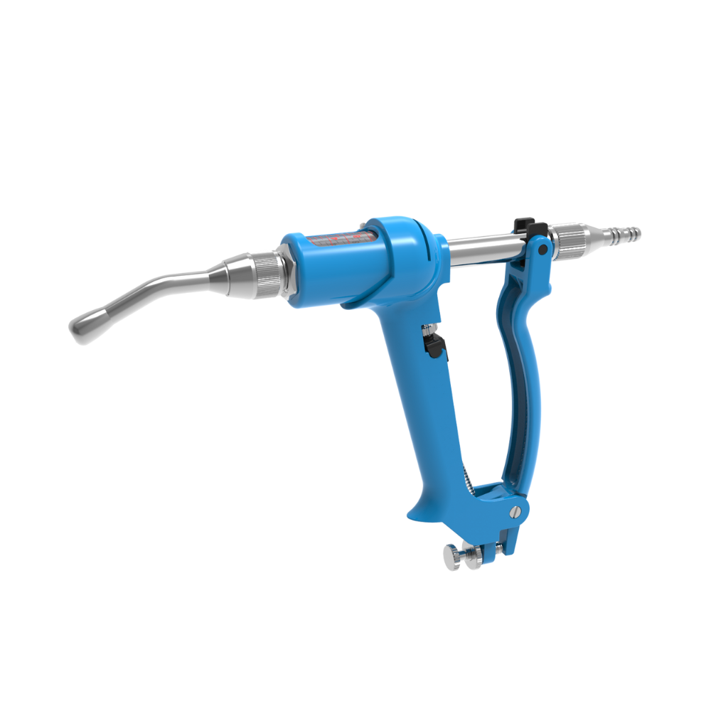 NJ Phillips Blue Metal 10ml Variable Dose Drencher with 60mm Nozzle, c/w Tubing